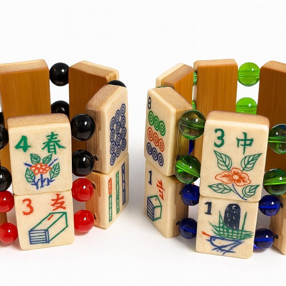 Handmade Vintage Bone & Bamboo Mah Jongg Bracelet
